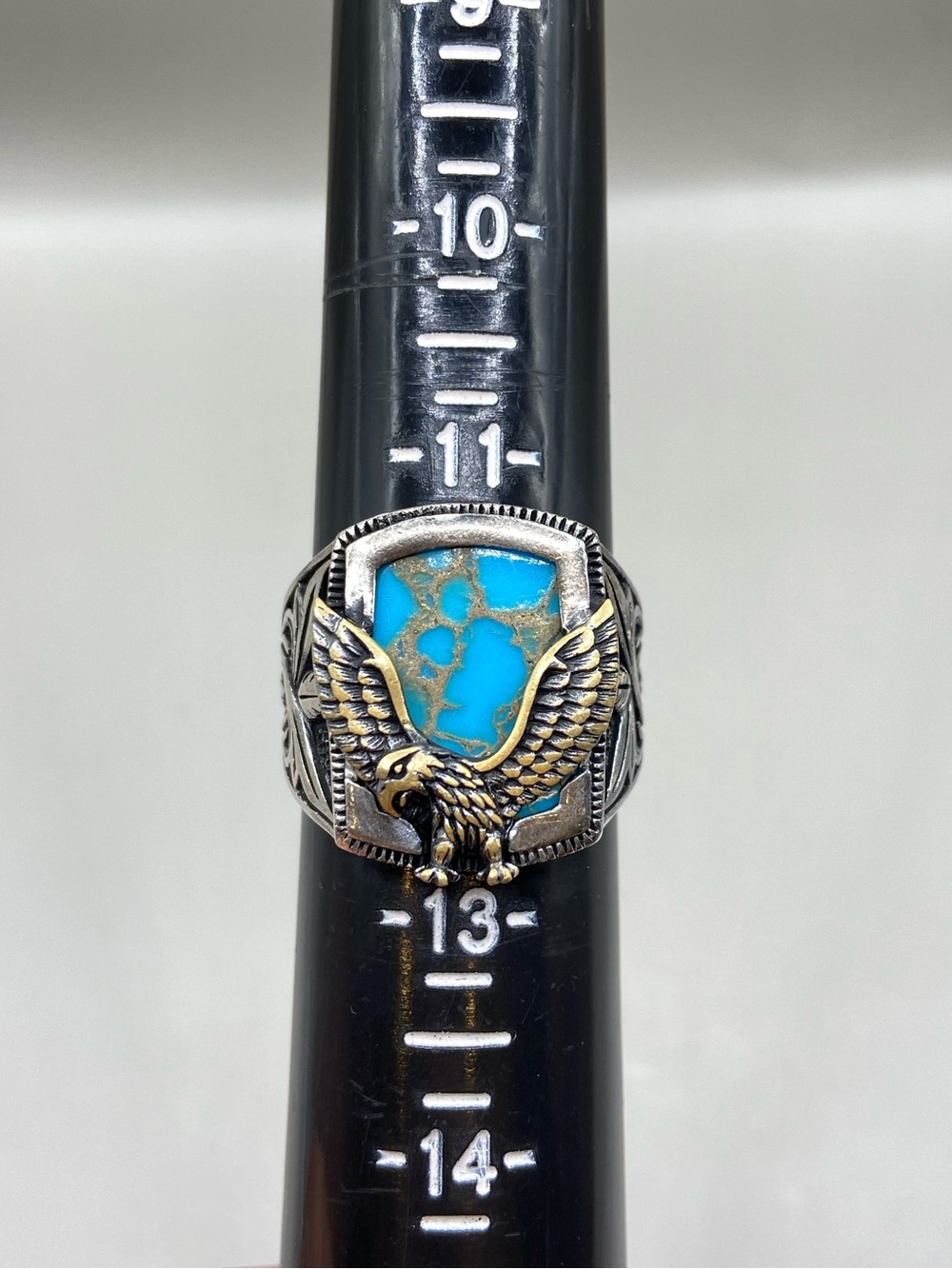 Sterling Silver Mens' Turquoise Eagle Ring - Picture 10 of 11